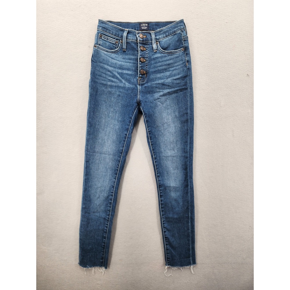 J.Crew High Rise Skinny Jeans Blue Button Fly Raw Hem Denim Size 25 Stretch